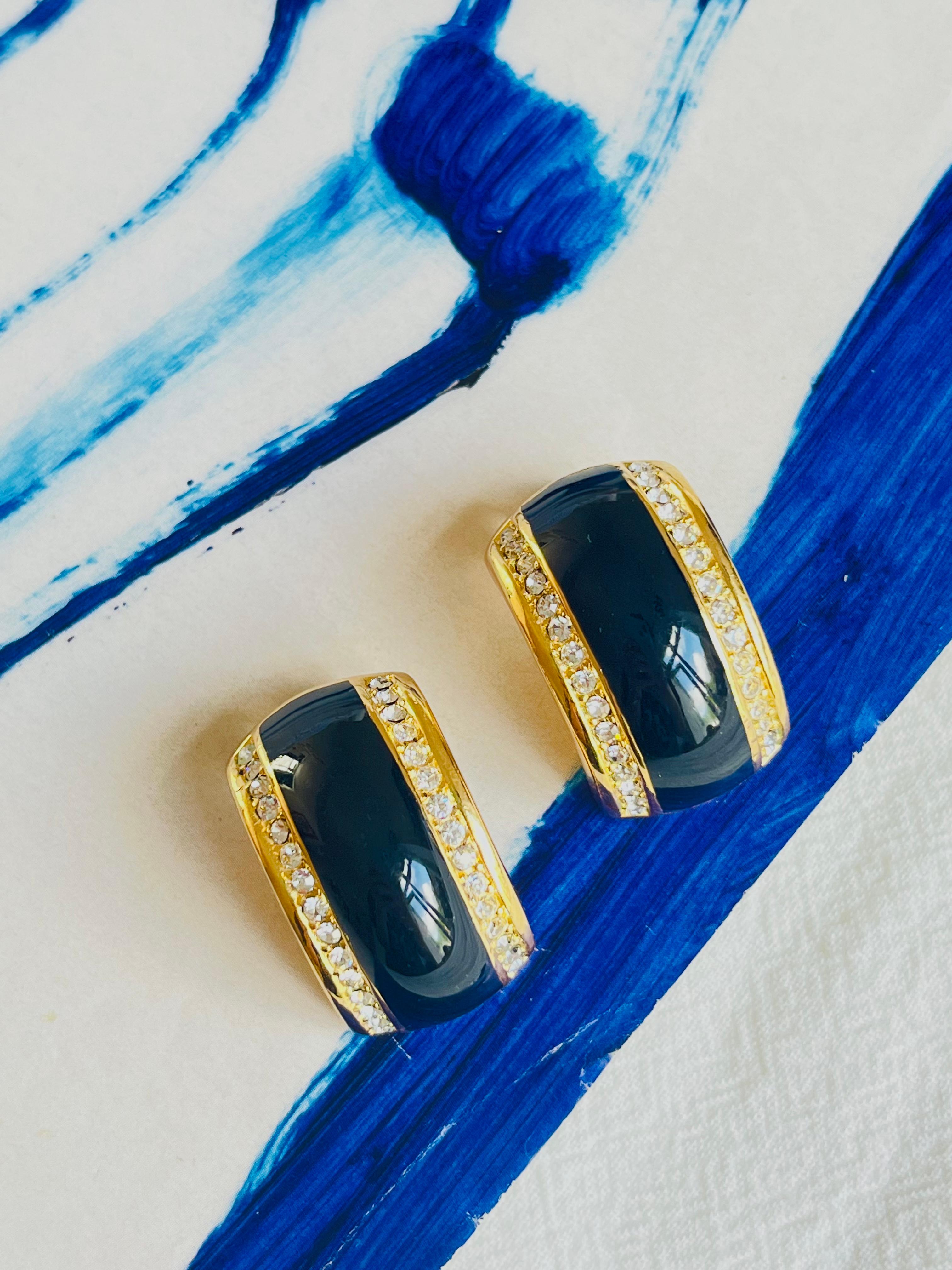 Christian Dior Vintage 1980s Große Schwarze Double Crystals Dome Clip Ohrringe im Zustand „Hervorragend“ im Angebot in Wokingham, England