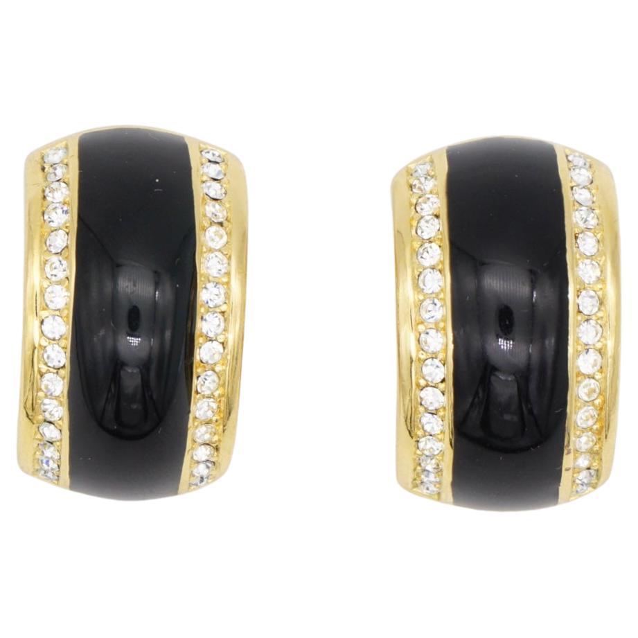 Christian Dior Vintage 1980s Große Schwarze Double Crystals Dome Clip Ohrringe im Angebot