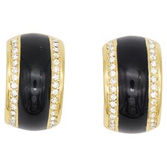 Christian Dior Vintage 1980s Large Black Double Crystals Dome Hoop Clip Earrings