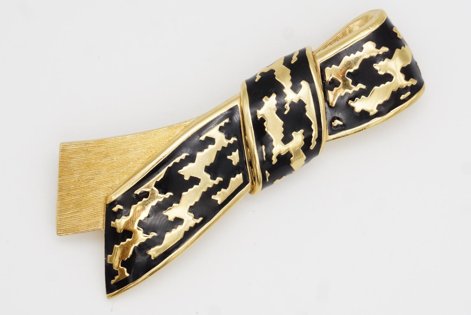 Christian Dior Vintage 1980s Large Black Enamel Ripple Bow Ribbon Chunky Brooch For Sale 7