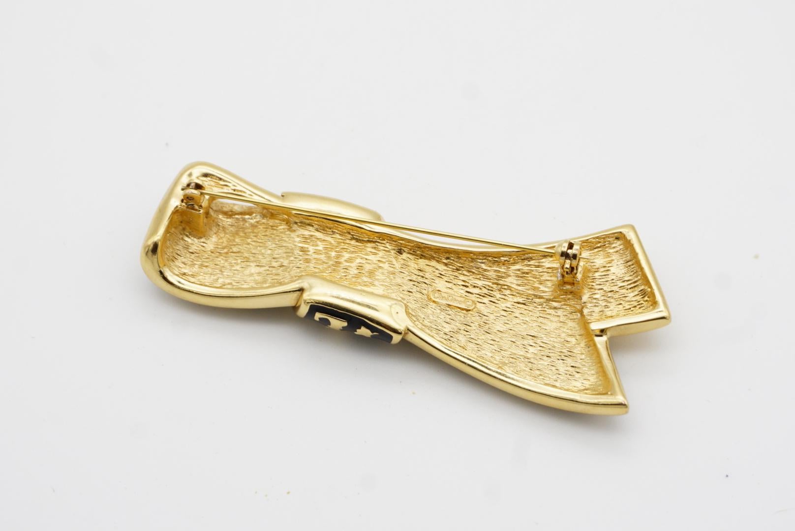 Christian Dior Vintage 1980s Large Black Enamel Ripple Bow Ribbon Chunky Brooch For Sale 8