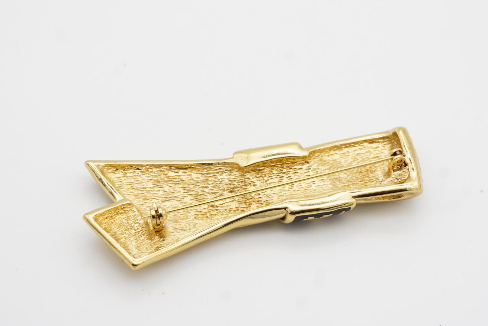 Christian Dior Vintage 1980s Large Black Enamel Ripple Bow Ribbon Chunky Brooch For Sale 9