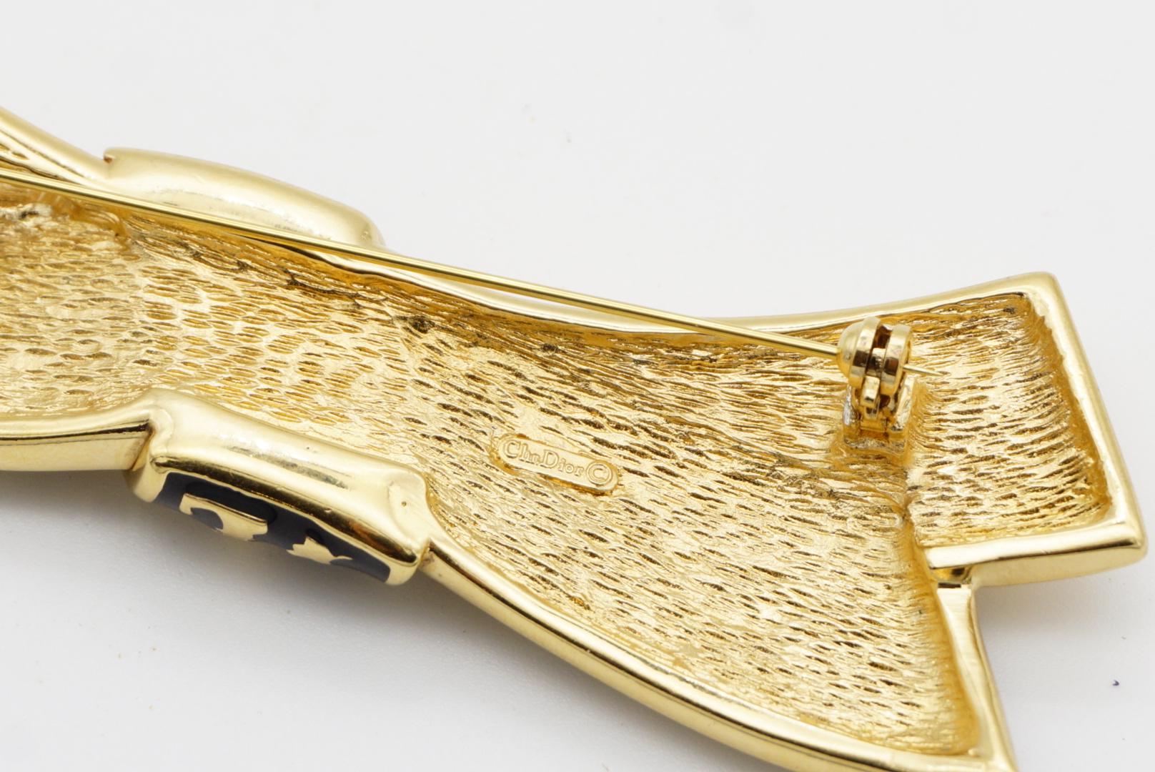 Christian Dior Vintage 1980s Large Black Enamel Ripple Bow Ribbon Chunky Brooch For Sale 10
