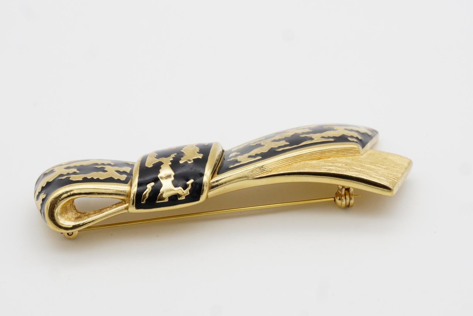 Christian Dior Vintage 1980s Large Black Enamel Ripple Bow Ribbon Chunky Brooch For Sale 11