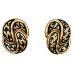 dior candy earrings Christian Dior Vintage 1980s Large Black Interlock Ripple Gold Clip On Earrings