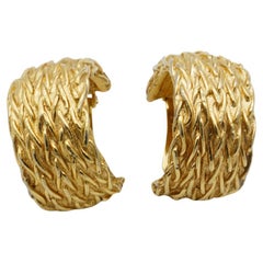 Christian Dior Vintage 1980s Large Braided Rope Chunky Hoop Dome Clip Earrings