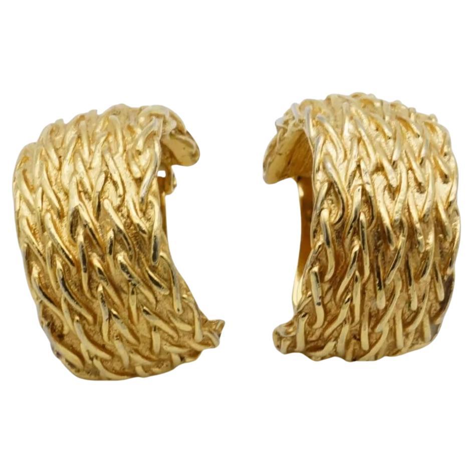 Christian Dior Vintage 1980s Large Braided Rope Chunky Hoop Dome Clip Earrings