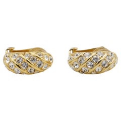 Christian Dior Vintage 1980s Large Circle Sparkling Crystals Dome Hoop Earrings