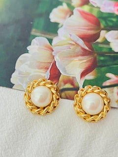 Christian Dior Vintage 1980s Large Circle White Pearl Interlocked Rope Earrings