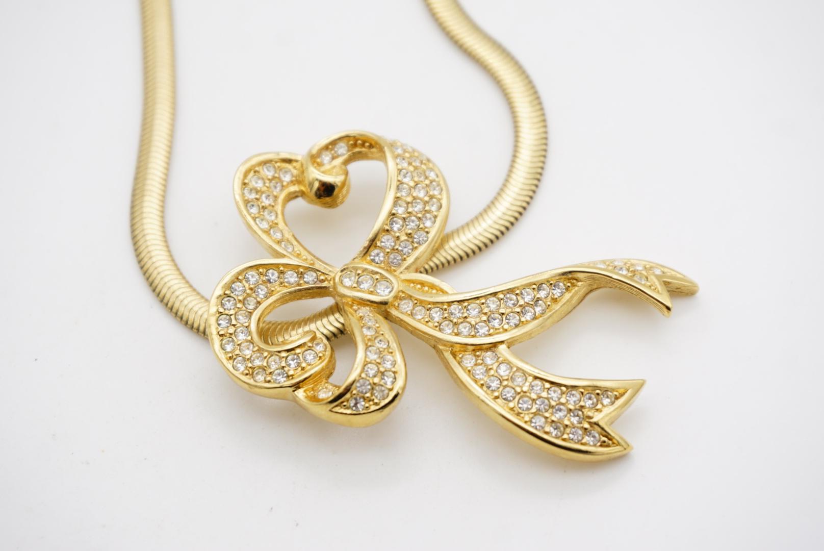 Christian Dior Vintage 1980s Large Crystals Ribbon Knot Bow Pendant Necklace en venta 5