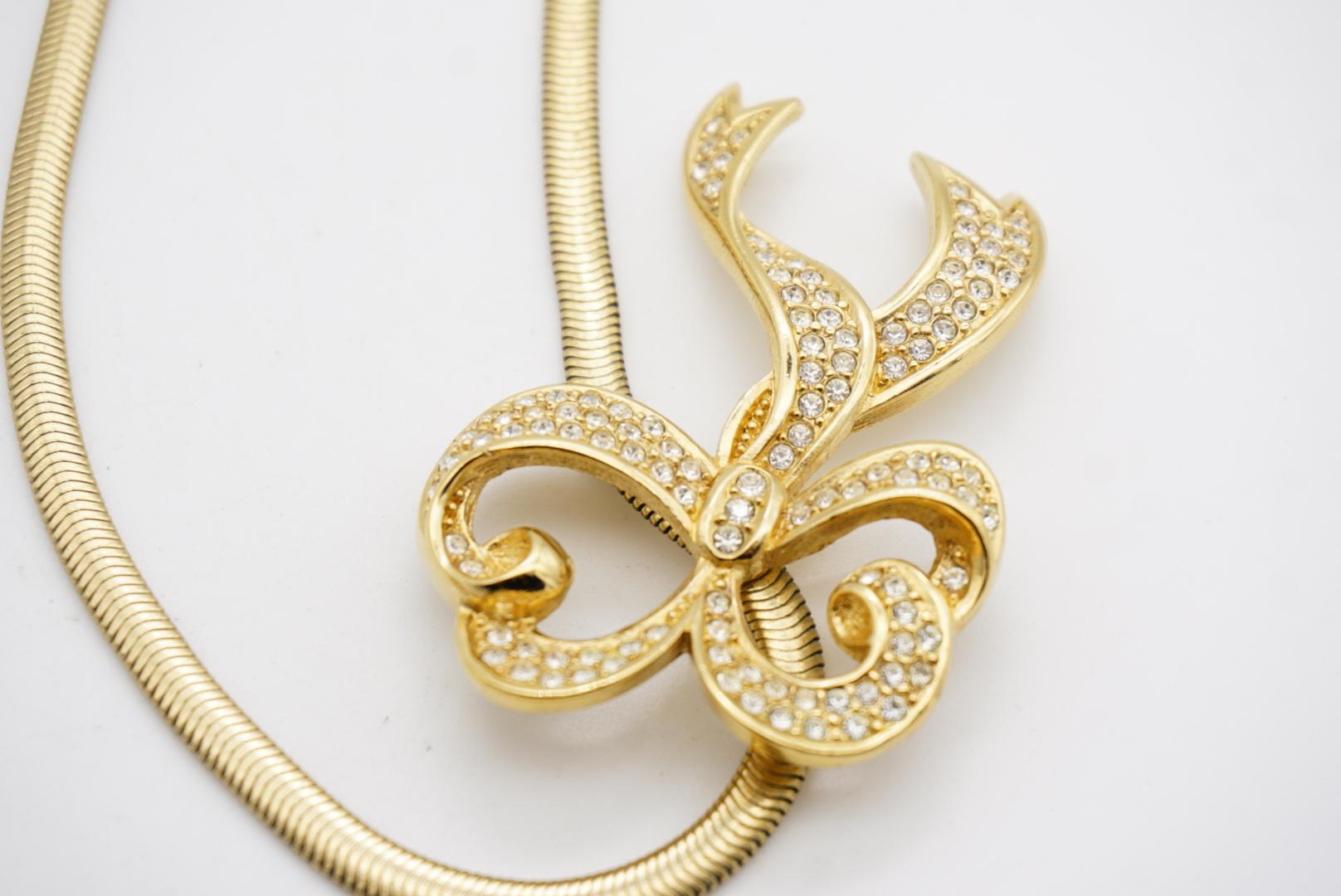 Christian Dior Vintage 1980s Large Crystals Ribbon Knot Bow Pendant Necklace en venta 6