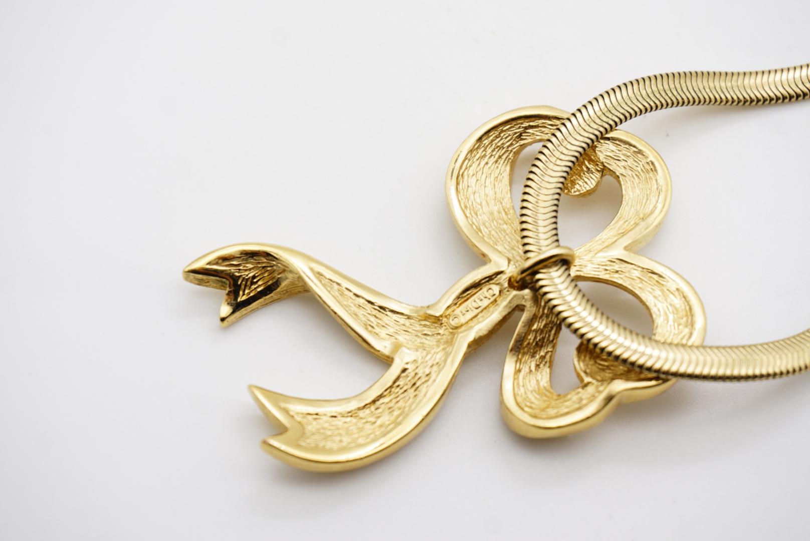 Christian Dior Vintage 1980s Large Crystals Ribbon Knot Bow Pendant Necklace en venta 7