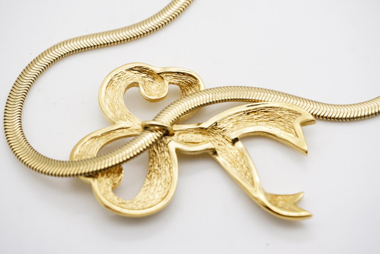 Christian Dior Vintage 1980s Large Crystals Ribbon Knot Bow Pendant Necklace en venta 8