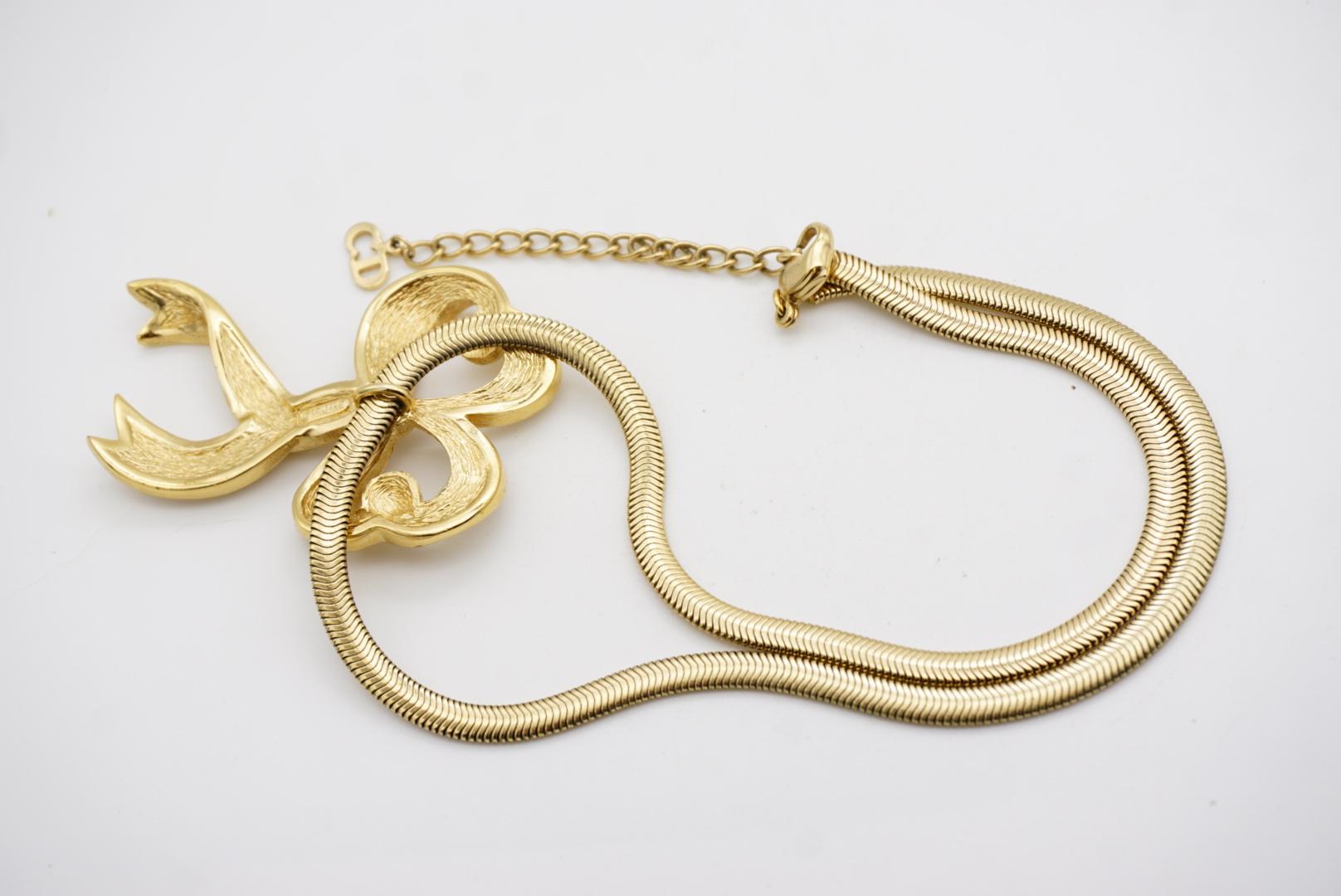 Christian Dior Vintage 1980s Large Crystals Ribbon Knot Bow Pendant Necklace en venta 9