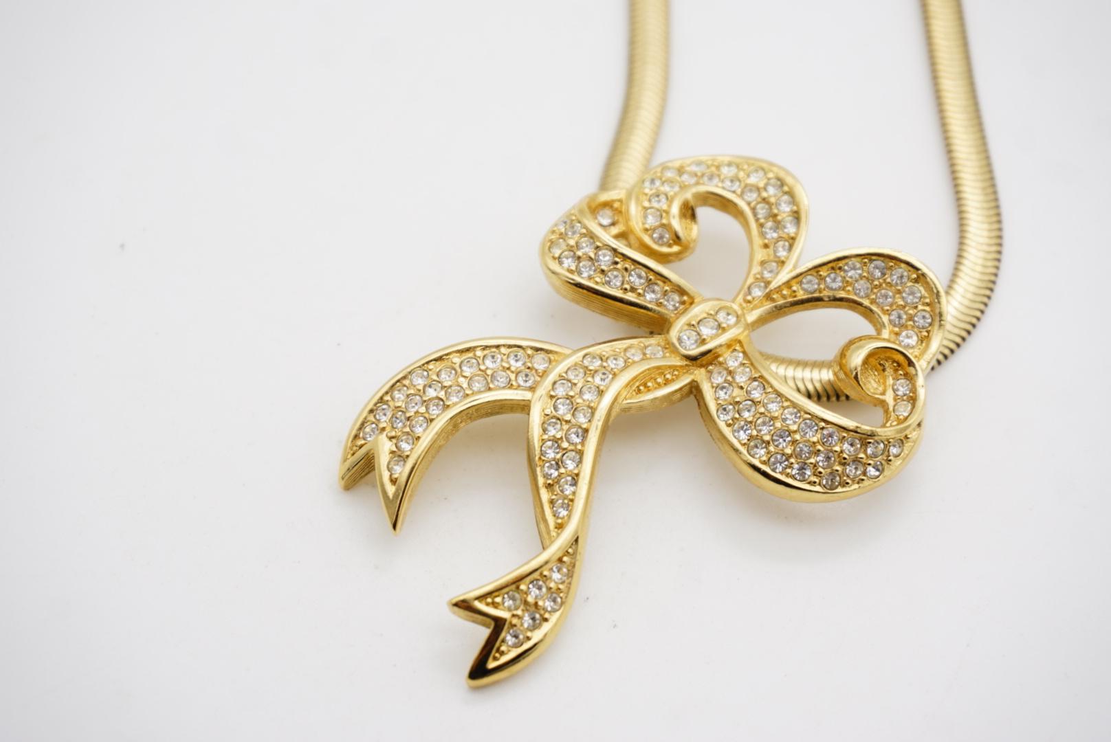 Christian Dior Vintage 1980s Large Crystals Ribbon Knot Bow Pendant Necklace en venta 4