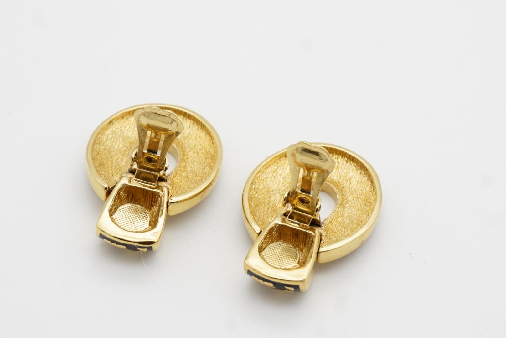 Christian Dior Vintage 1980s Large Door Knocker Black Ripple Oval Clip Earrings 8