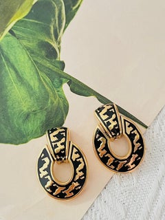 Christian Dior Vintage 1980s Large Door Knocker Black Ripple Oval Clip Earrings