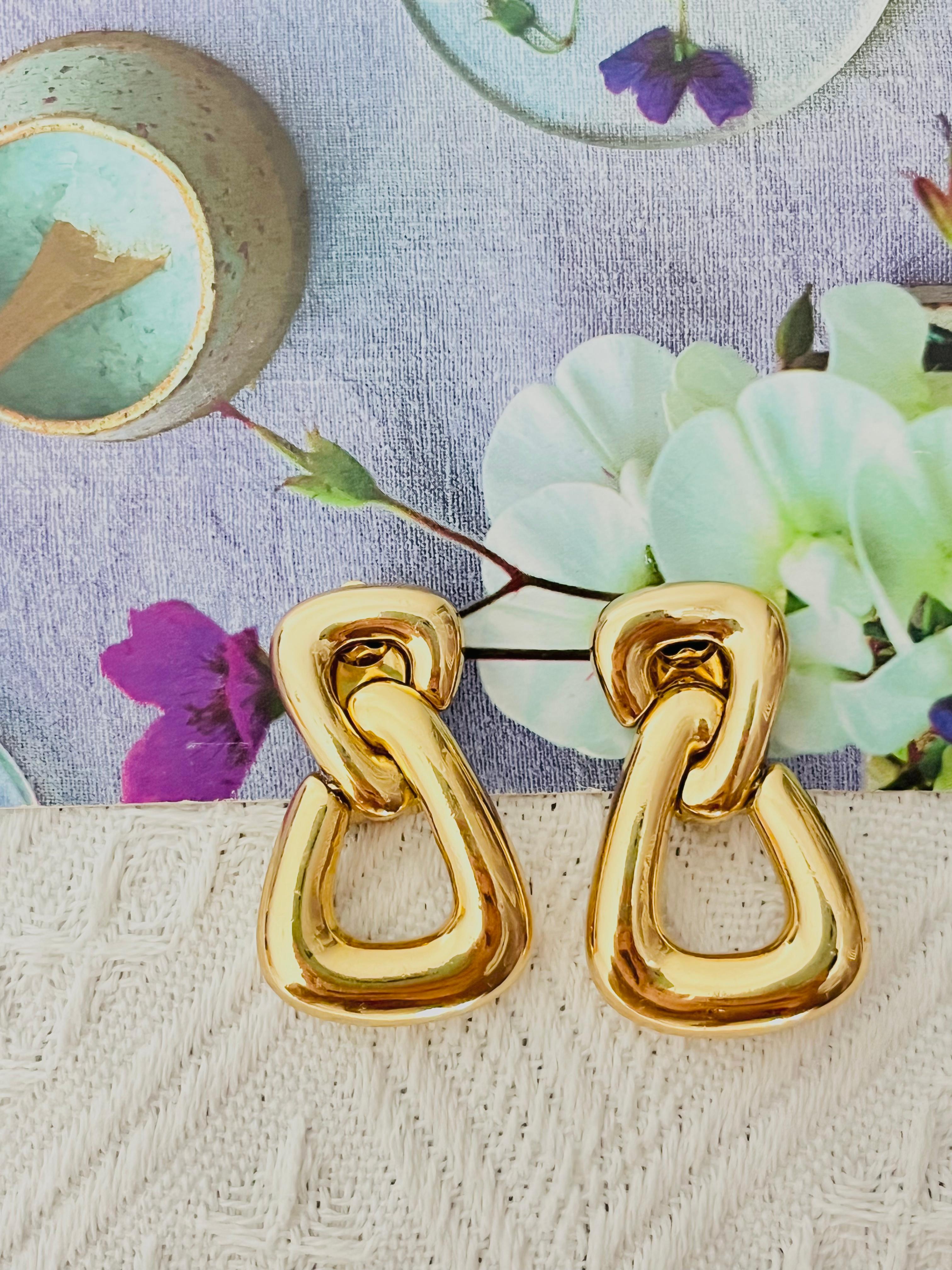 Art Deco Christian Dior Vintage 1980s Large Double Triangle Hoop Chunky Drop Earrings