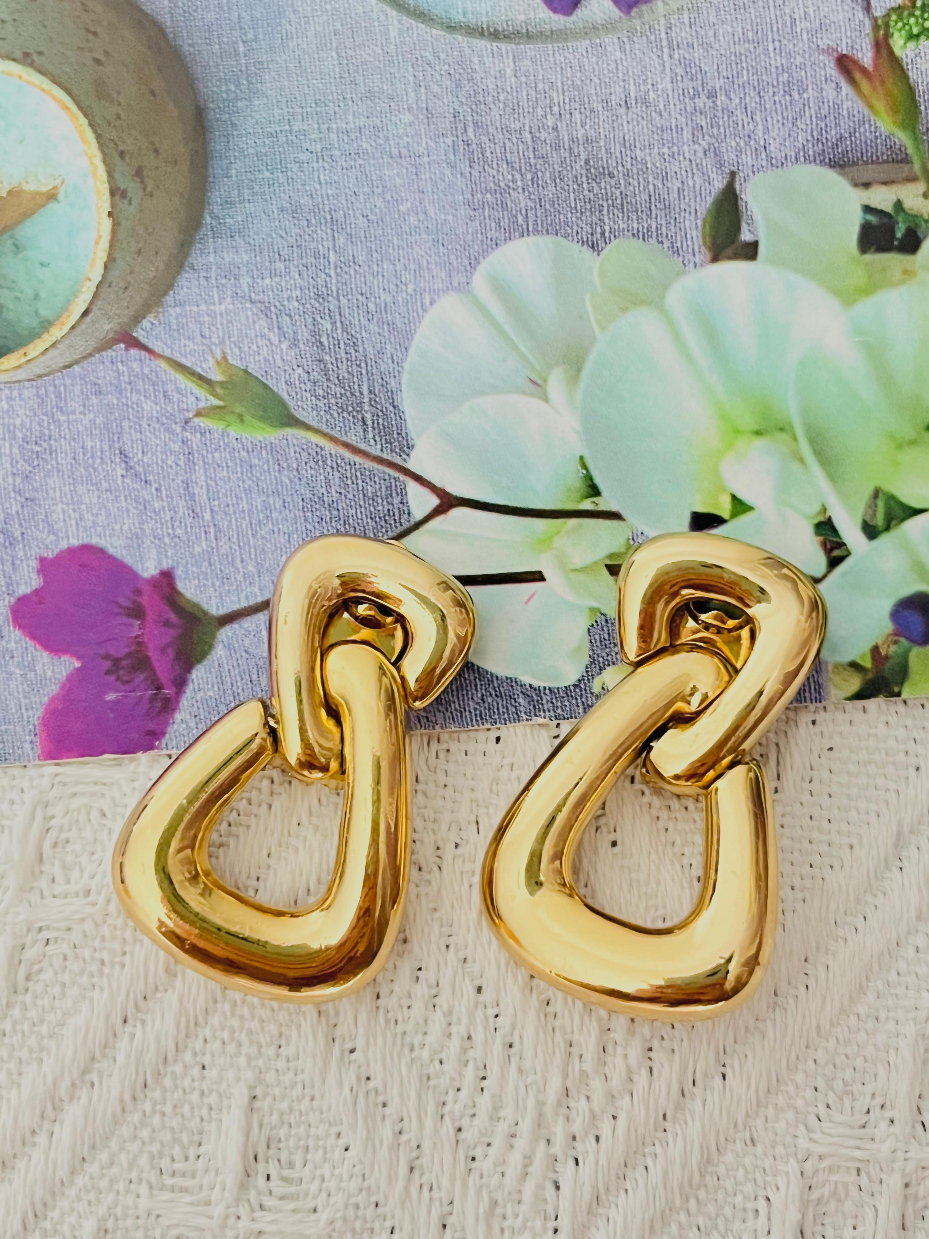 Art Deco Christian Dior Vintage 1980s Large Double Triangle Hoop Chunky Drop Earrings For Sale