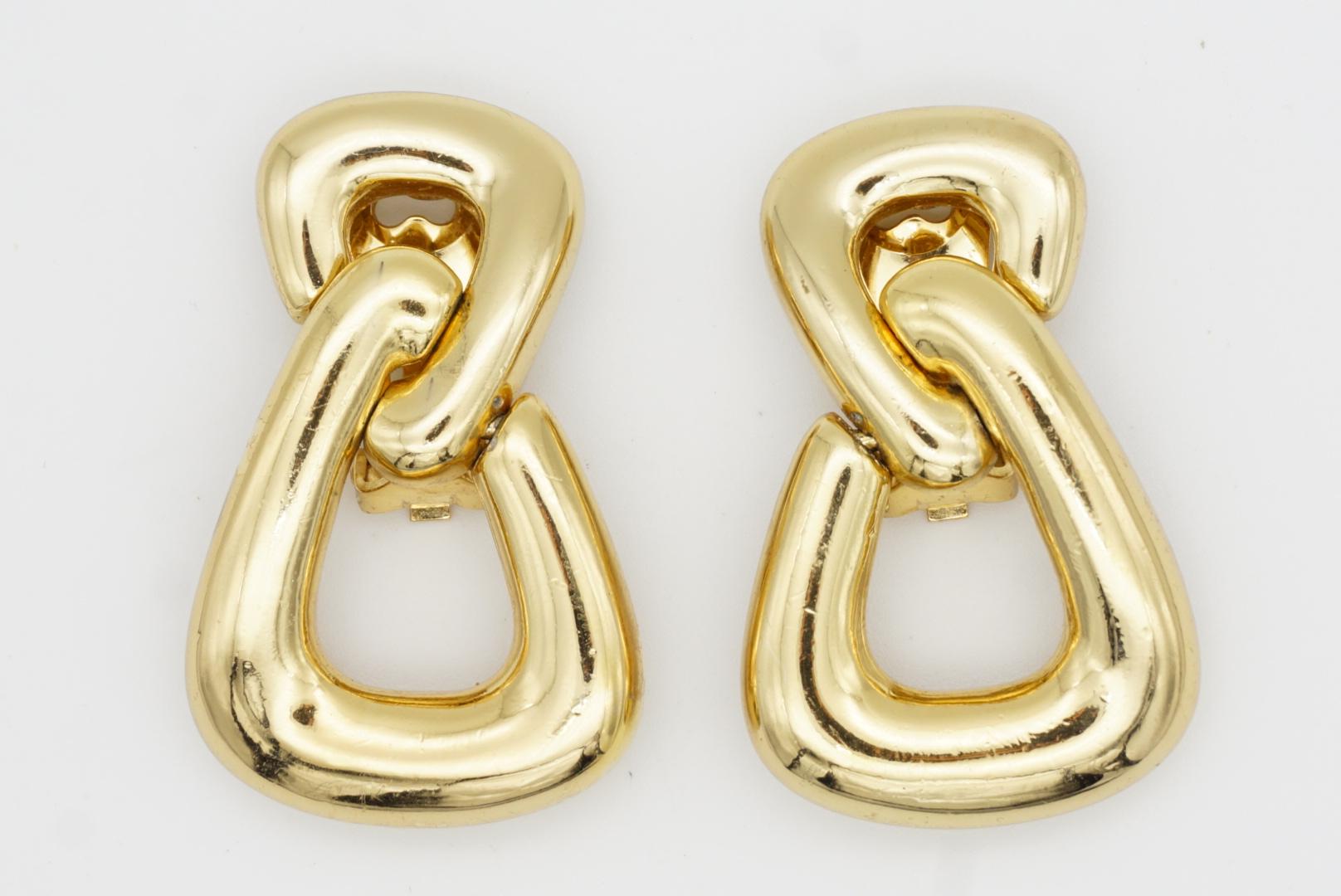 Christian Dior Vintage 1980s Large Double Triangle Hoop Chunky Drop Earrings For Sale 3