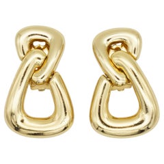 Christian Dior Vintage 1980s Large Double Triangle Hoop Drop Chunky Earrings