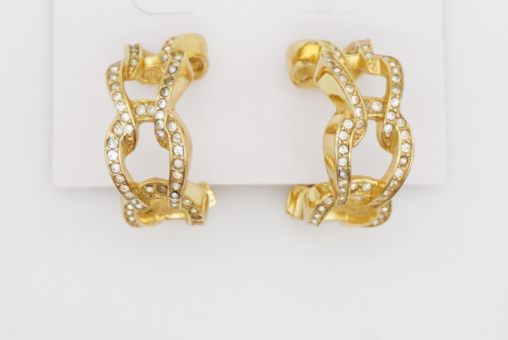 Christian Dior Vintage 1980s Large Four Interlocked Crystals Rope Clip Earrings For Sale 3