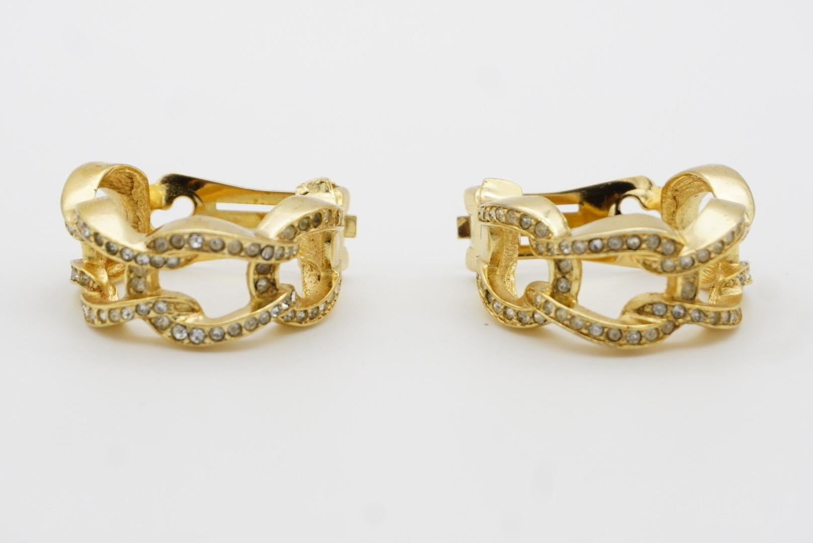 Christian Dior Vintage 1980s Large Four Interlocked Crystals Rope Clip Earrings For Sale 4
