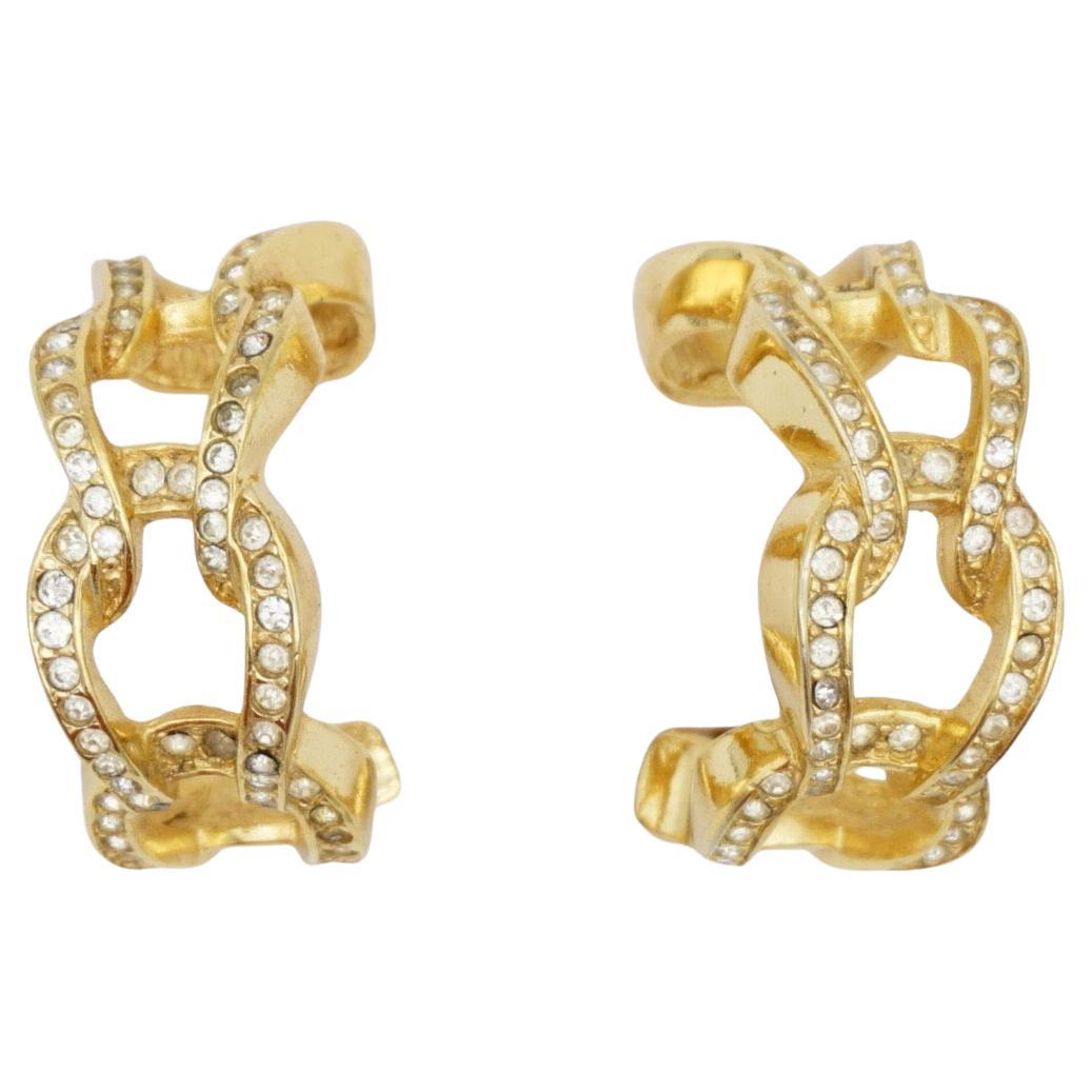 Christian Dior Vintage 1980s Large Four Interlocked Crystals Rope Clip Earrings For Sale