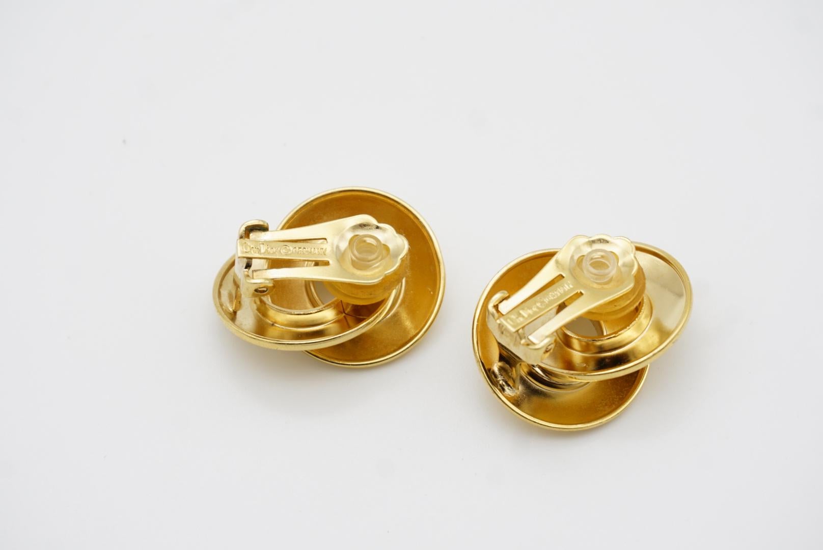 Christian Dior Vintage 1980s Large Glow Circle Hoop Interlocked Clip On Earrings For Sale 8
