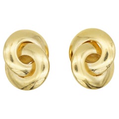 Christian Dior Retro 1980s Large Glow Circle Hoop Interlocked Clip On Earrings