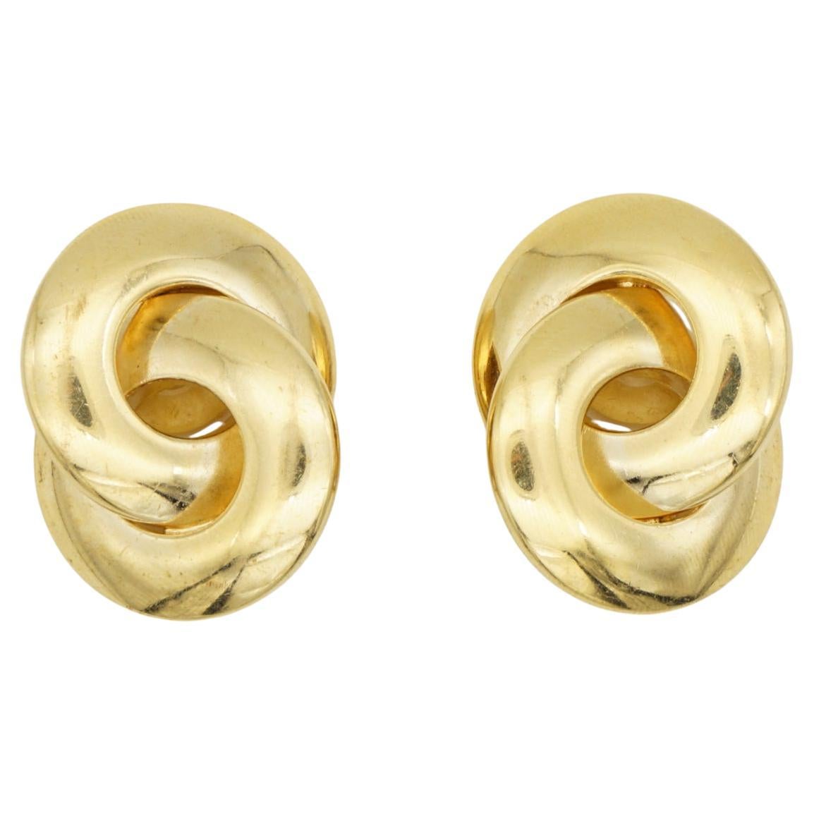 Christian Dior Vintage 1980s Large Glow Circle Hoop Interlocked Clips Earrings