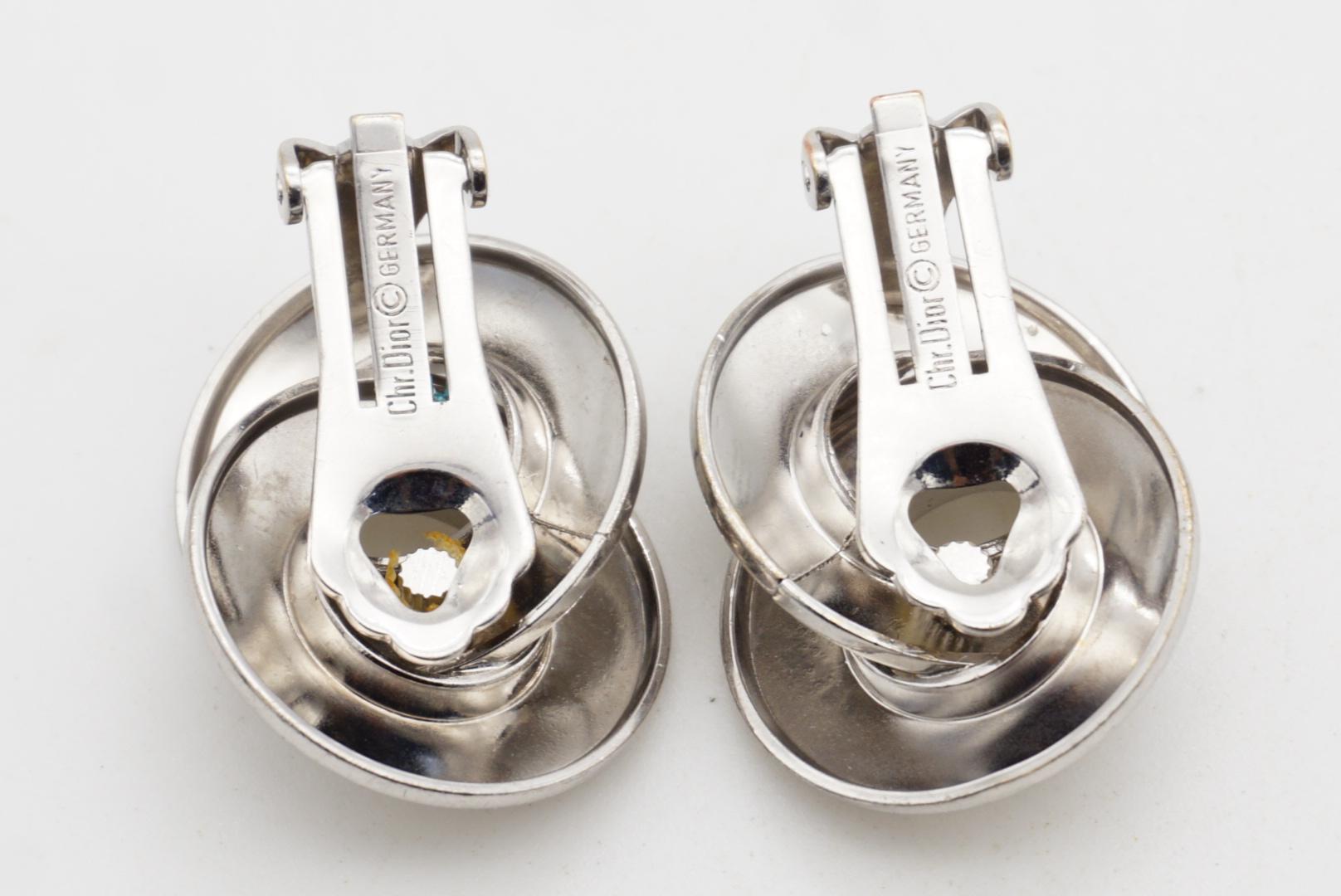 Christian Dior Vintage Años 80 Pendientes de plata entrelazados con gran círculo brillante en venta 5