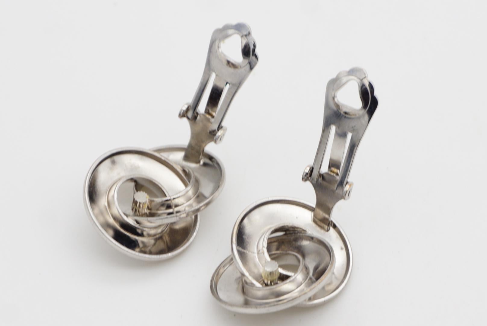 Christian Dior Vintage Años 80 Pendientes de plata entrelazados con gran círculo brillante en venta 6