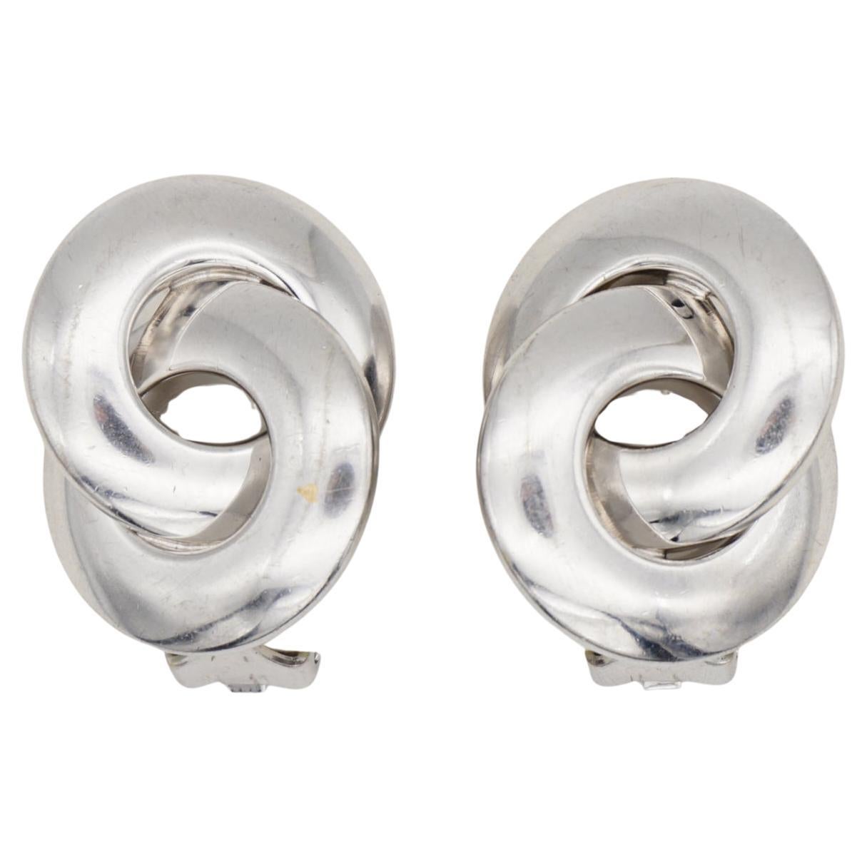 Christian Dior Vintage anni '80 Orecchini d'argento a cerchio grandi e luminosi con incastro