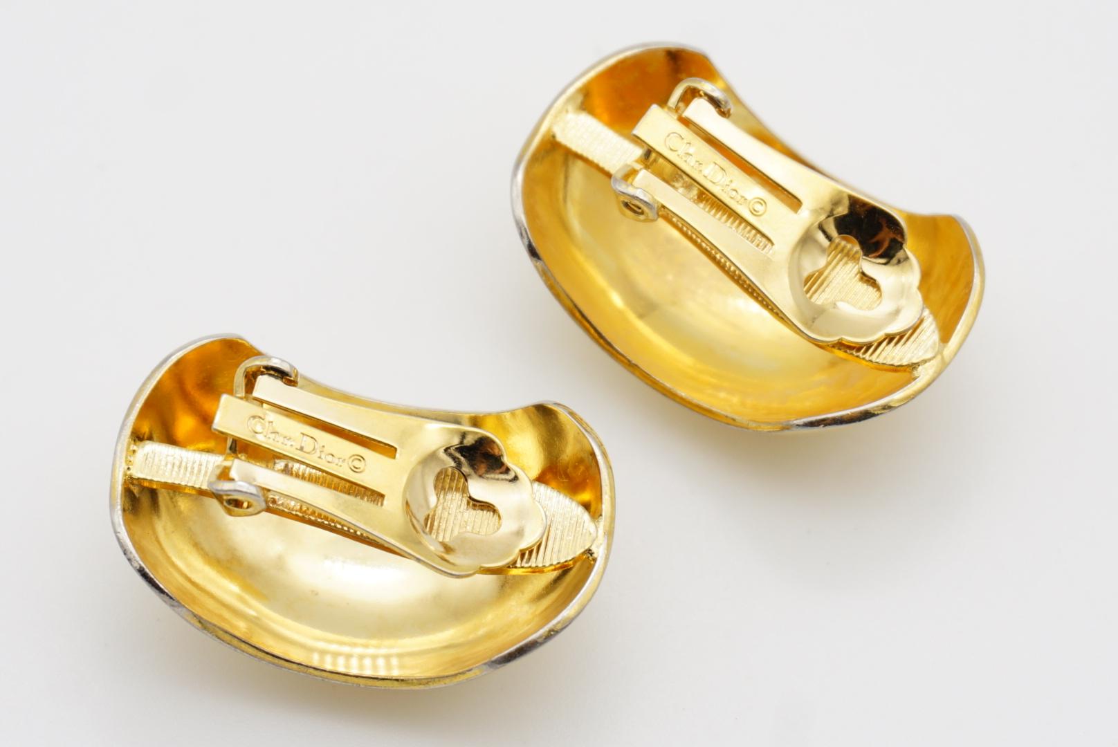Christian Dior Vintage 1980s Large Glow Demi Dome Hoop Semi Circle Clip Earrings For Sale 7