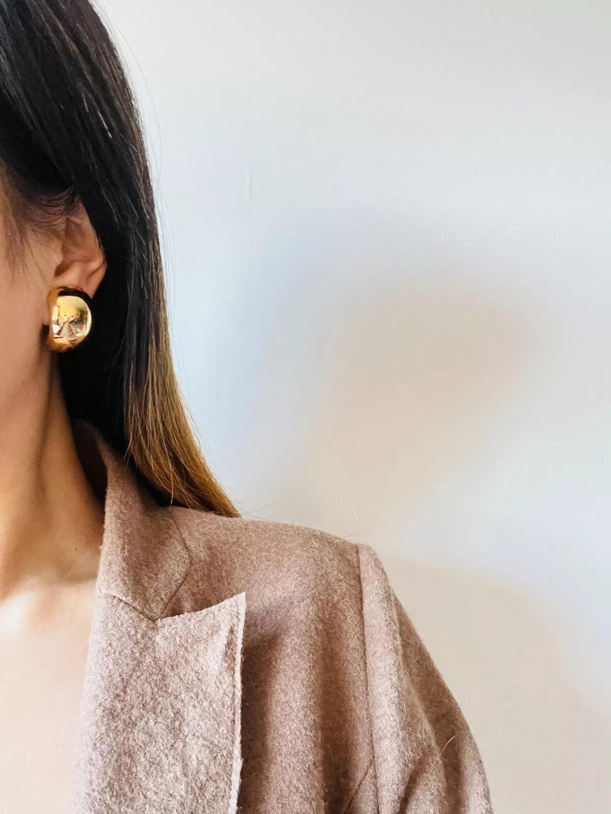 Christian Dior Vintage 1980s Large Glow Demi Dome Hoop Semi Circle Clip Earrings For Sale 2
