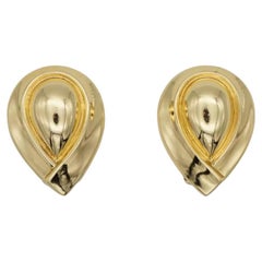 Christian Dior Vintage anni '80 Orecchini a clip in oro a goccia d'acqua grande con occhio a forma di foglia