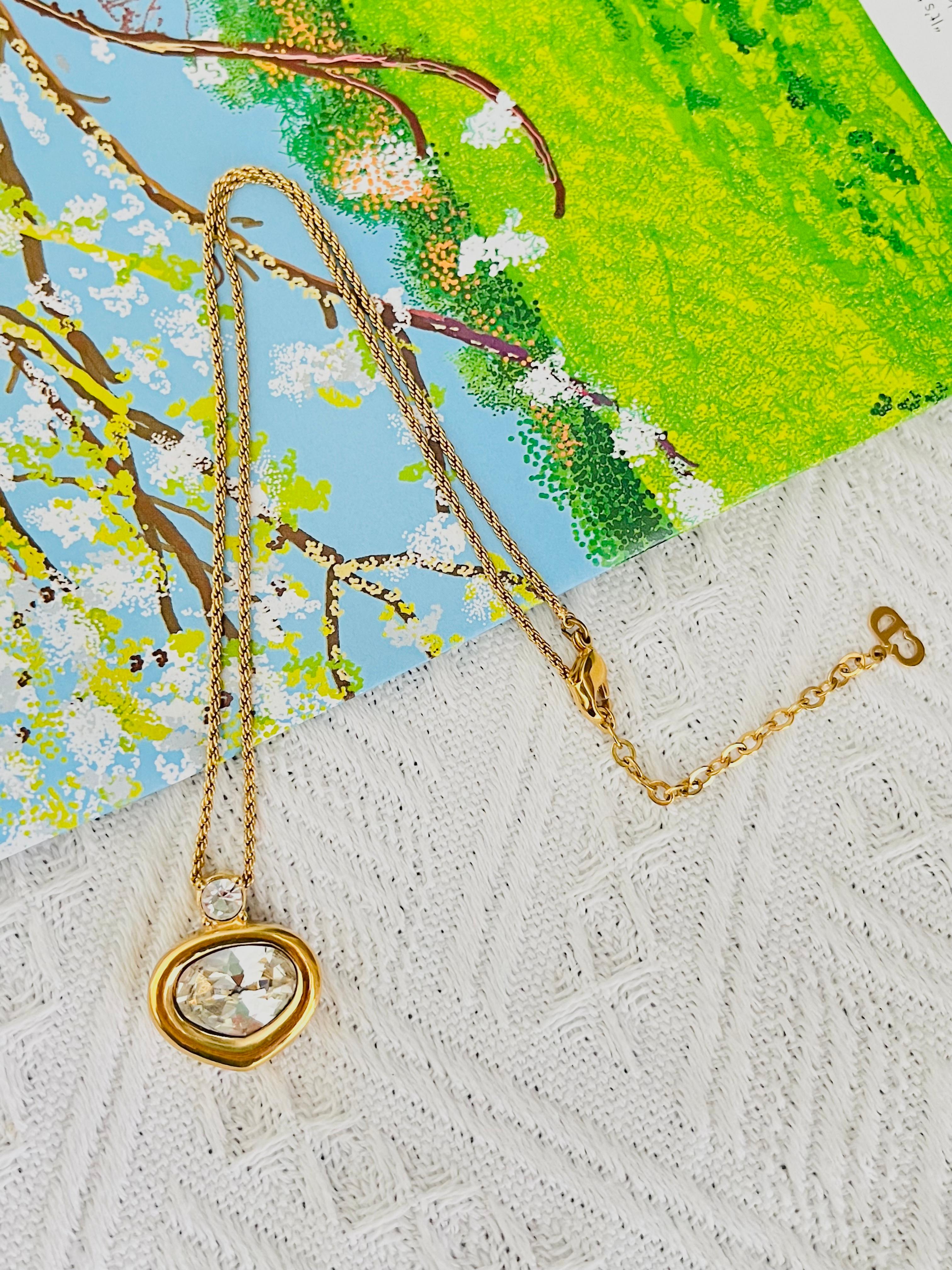 Art déco Christian Dior, collier pendentif vintage des années 1980 avec grand cœur et cristaux transparents en vente