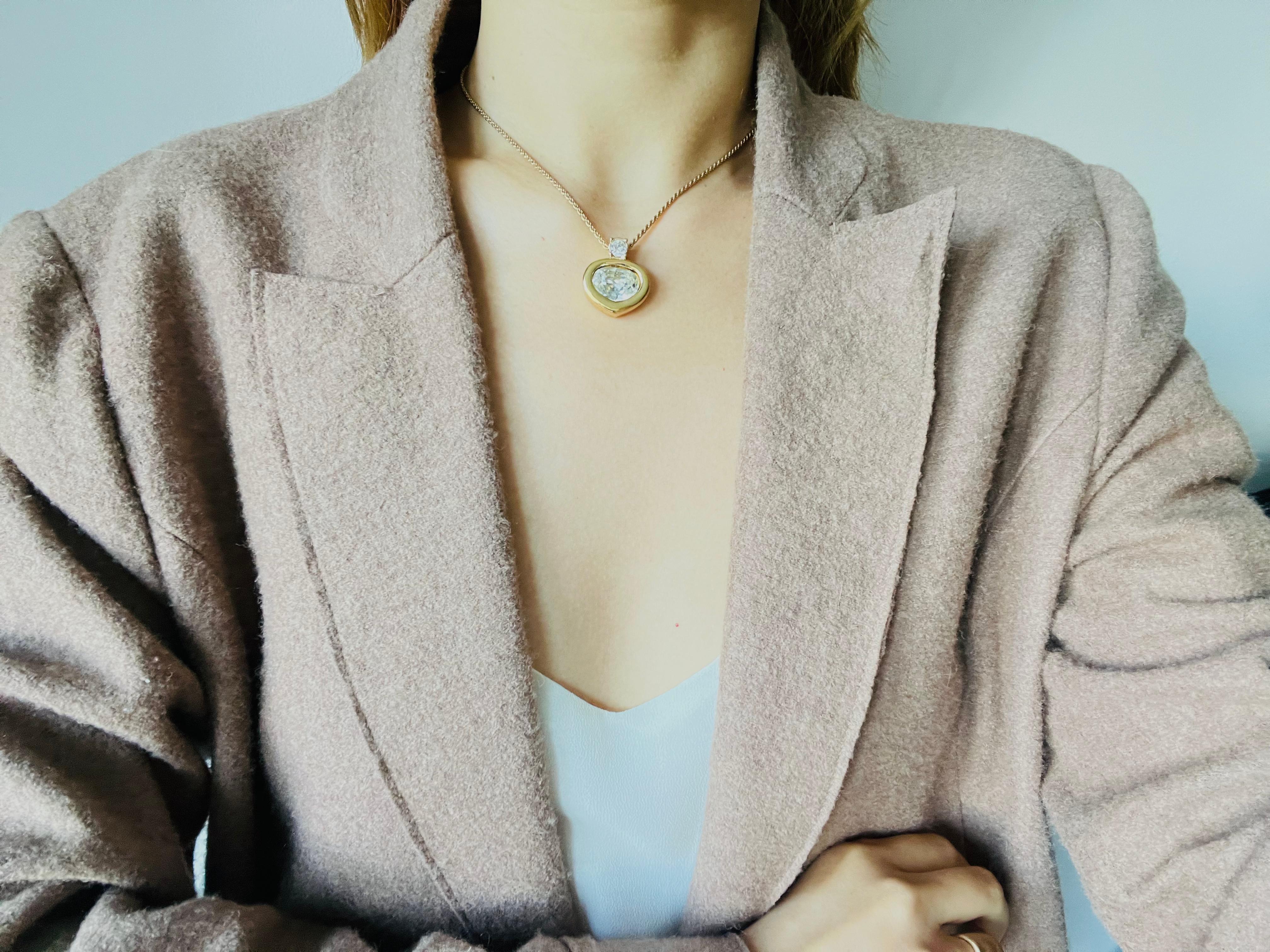 Christian Dior, collier pendentif vintage des années 1980 avec grand cœur et cristaux transparents en vente 2