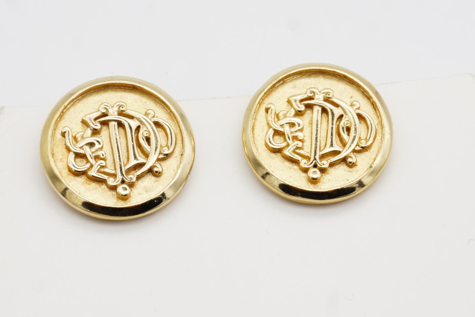 Christian Dior Vintage 1980s Large Insignia Initial Monogram Logo Clip Earrings For Sale 5