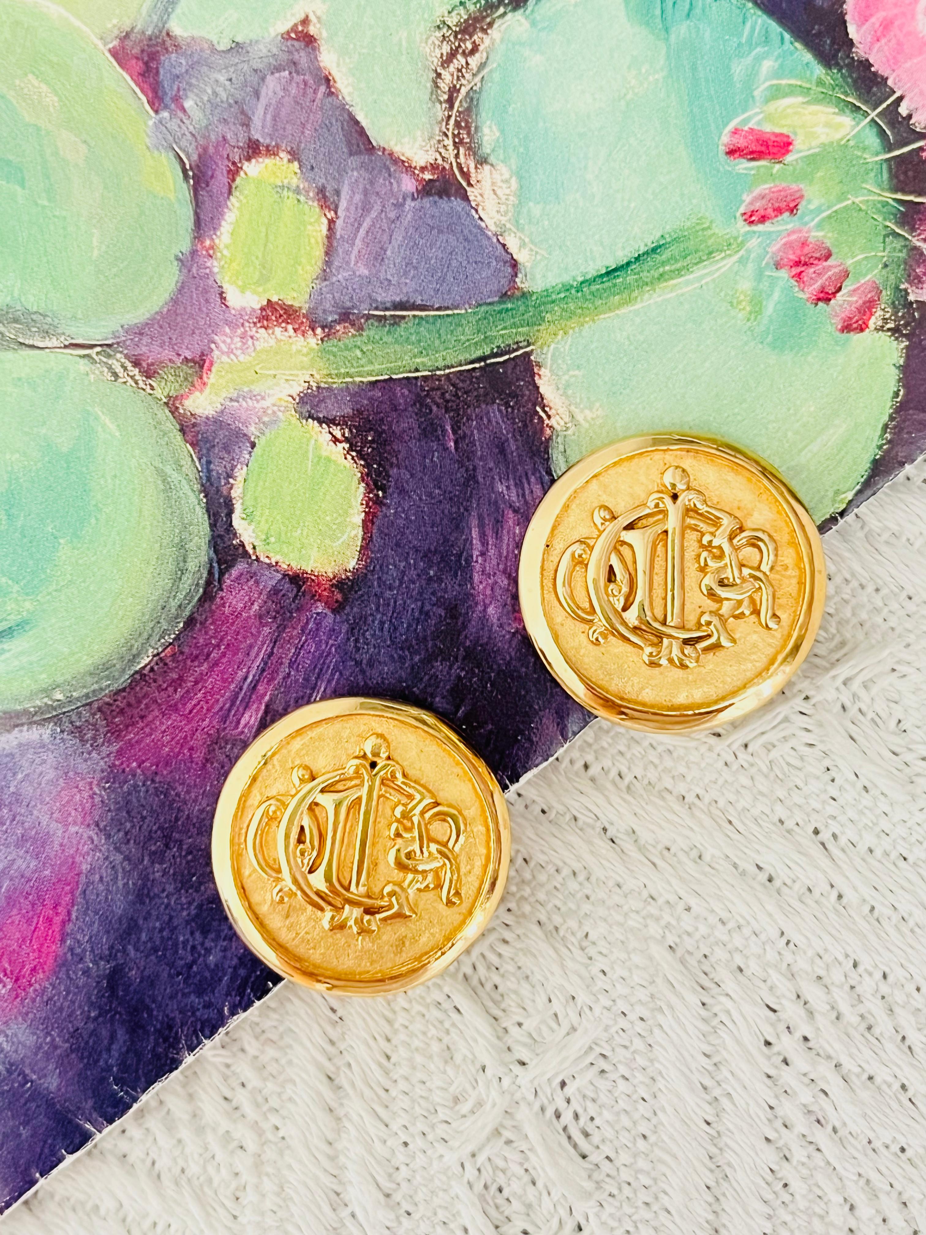 Christian Dior Vintage 1980s Large Insignia Initial Monogram Logo Clip Earrings In Excellent Condition For Sale In Wokingham, England