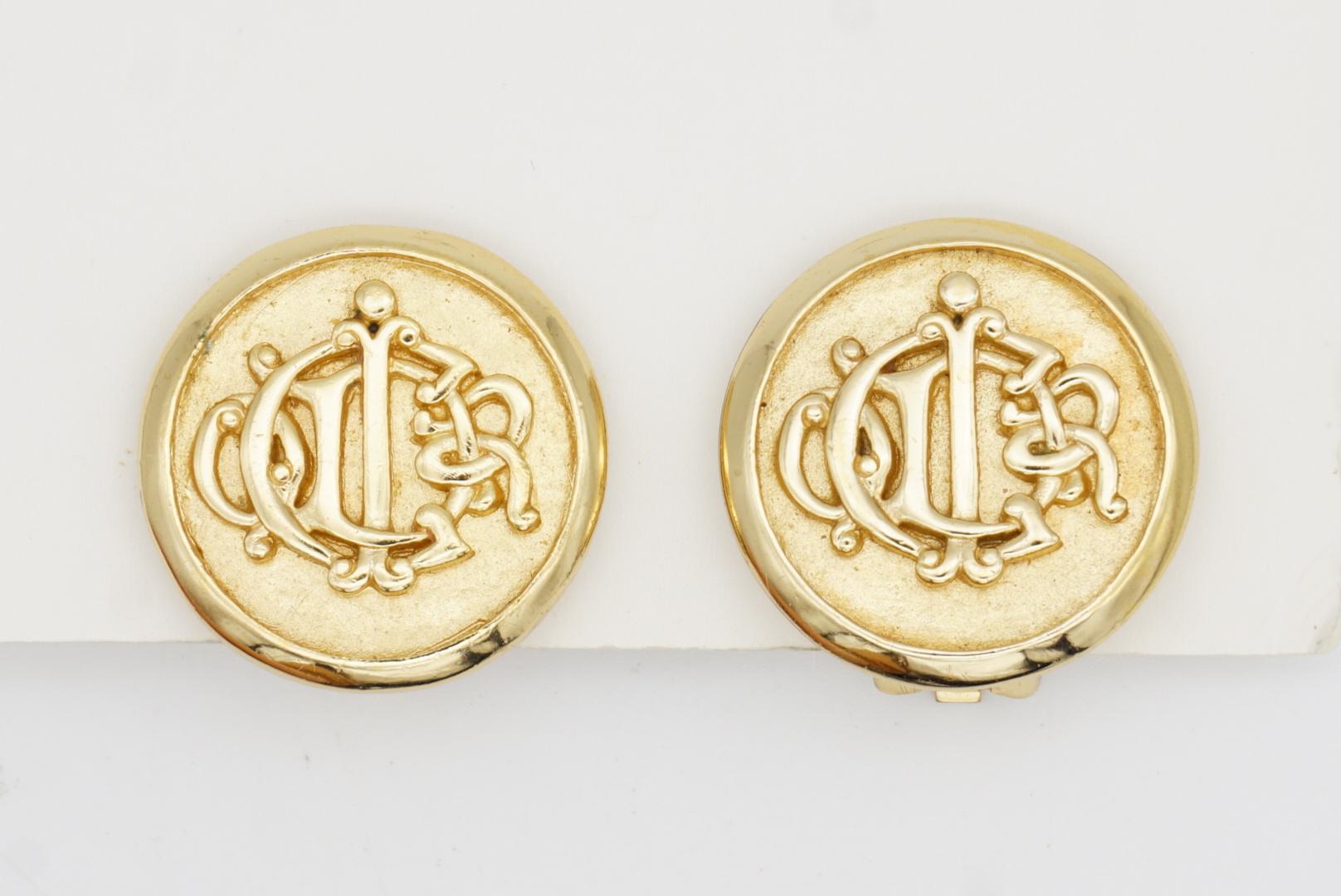 Christian Dior Vintage 1980s Large Insignia Initial Monogram Logo Clip Earrings For Sale 3