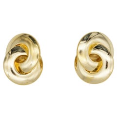 Christian Dior Vintage 1980s Large Interlock Hoop Modernist Glow Clip Earrings