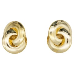 Christian Dior Vintage 1980s Large Interlock Hoop Modernist Glow Clip Earrings