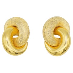 Christian Dior Vintage 1980s Large Interlock Knot Matte Glow Clip Gold Earrings