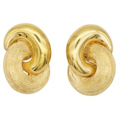 Christian Dior Vintage 1980s Large Interlock Knot Matte Glow Gold Clip Earrings