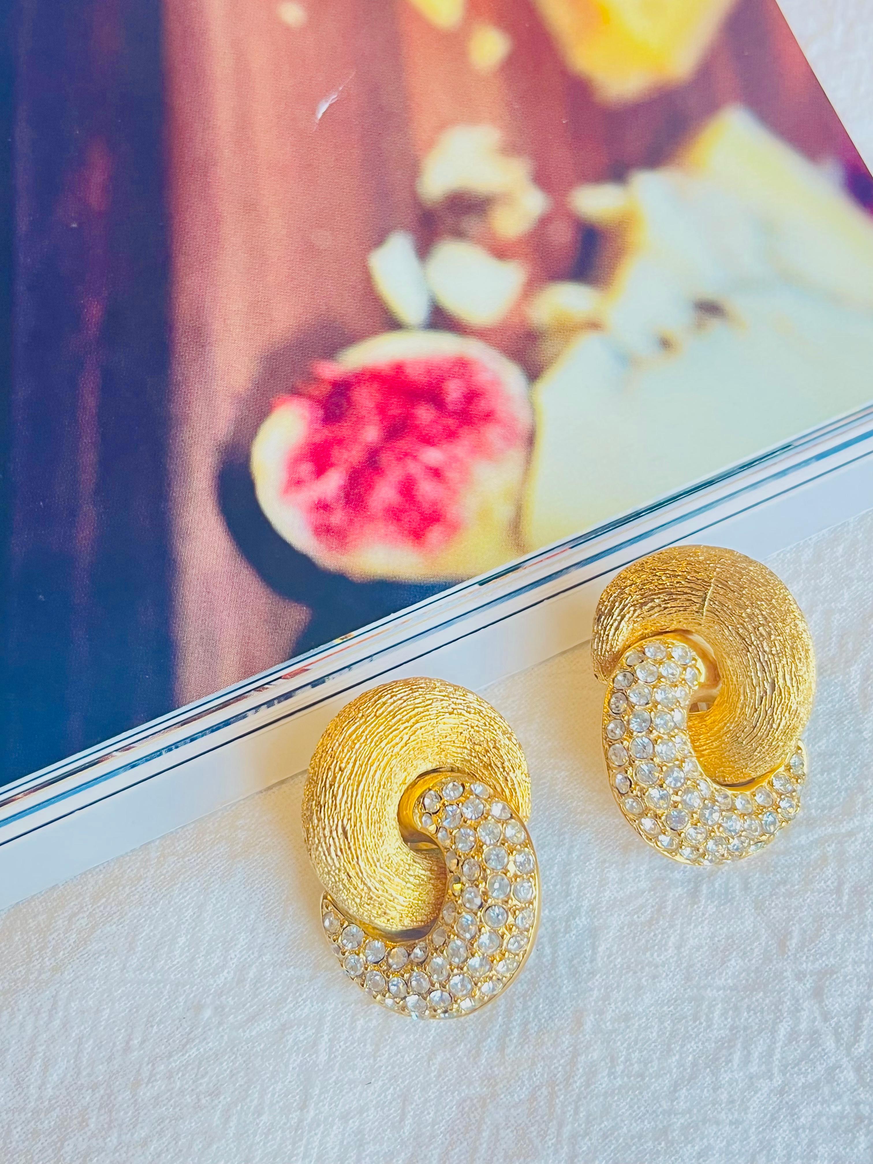 Art Nouveau Christian Dior Vintage 1980s Large Knot Twist Swirl Crystals Interlock Earrings