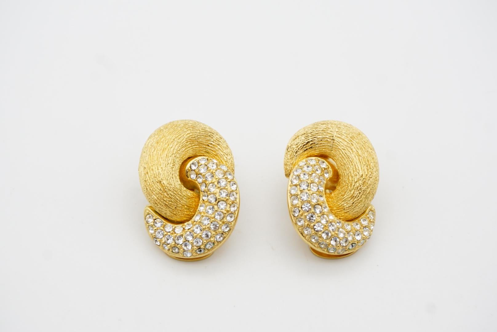 Christian Dior Vintage 1980s Large Knot Twist Swirl Crystals Interlock Earrings 1