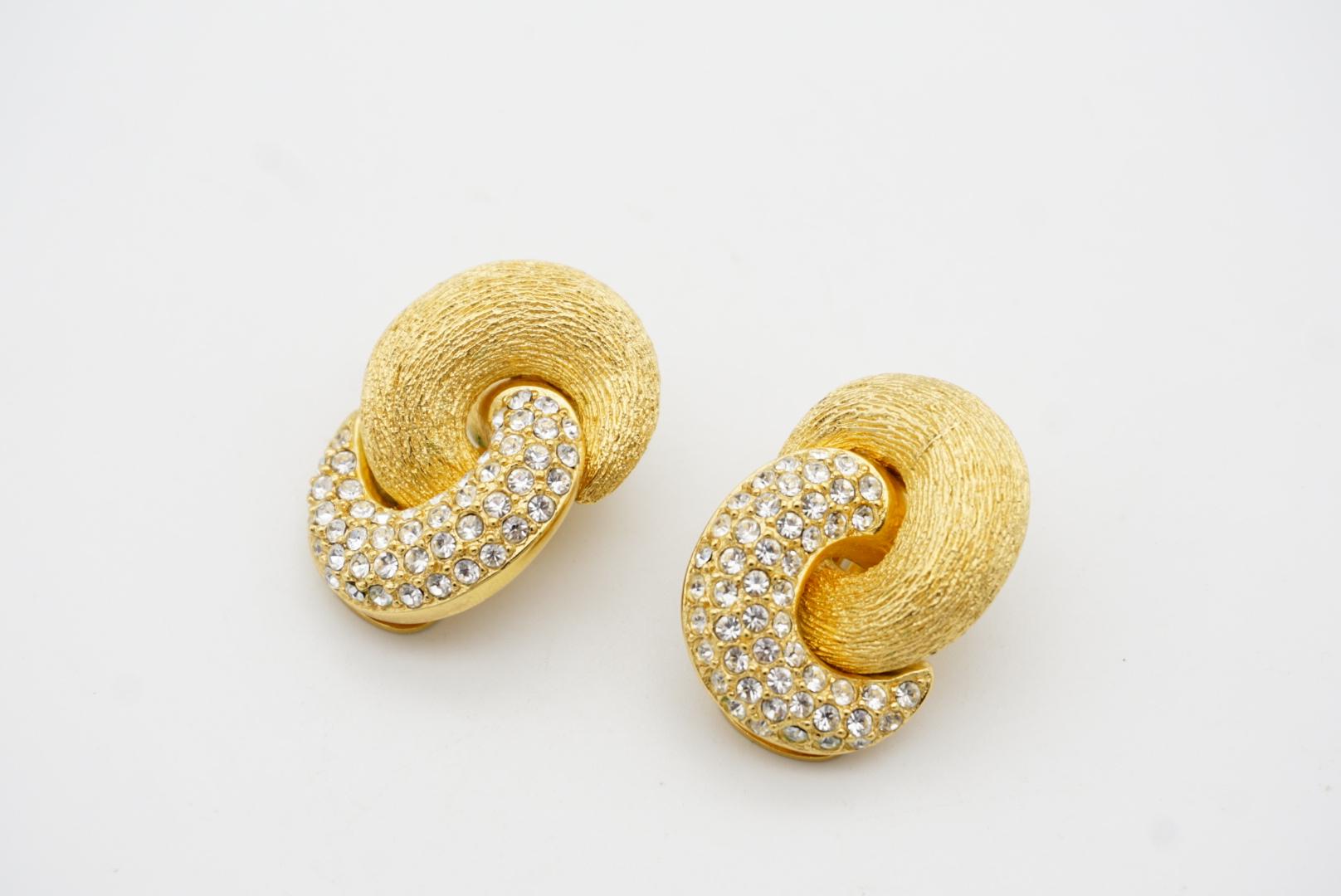 Christian Dior Vintage 1980s Large Knot Twist Swirl Crystals Interlock Earrings 2