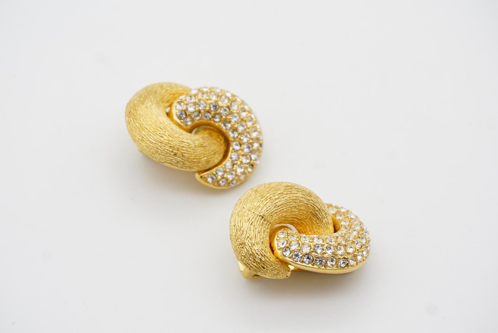 Christian Dior Vintage 1980s Large Knot Twist Swirl Crystals Interlock Earrings 3